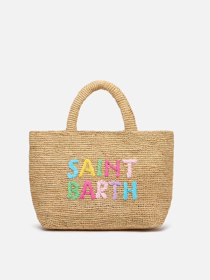Rafia Mid Beach Bag beige con pochette interna in cotone