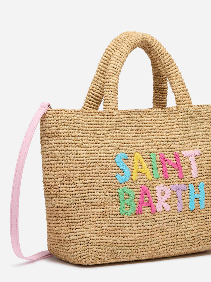 Rafia Mid Beach Bag beige con pochette interna in cotone