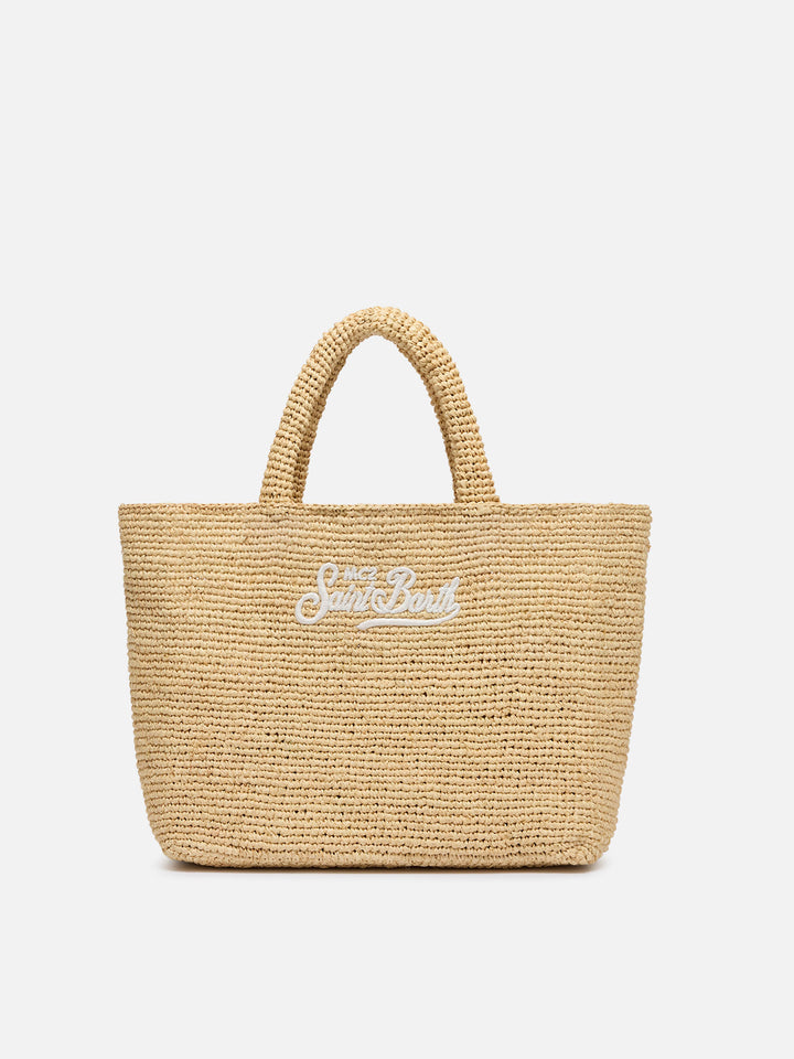 Rafia Mid Beach Bag beige con pochette interna in cotone