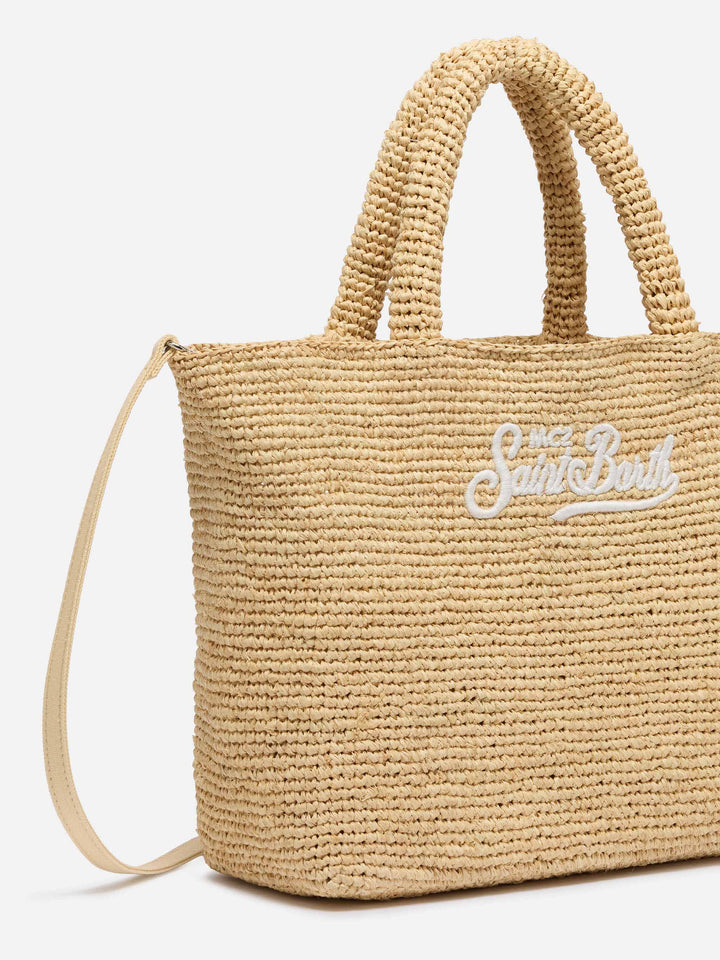 Rafia Mid Beach Bag beige con pochette interna in cotone