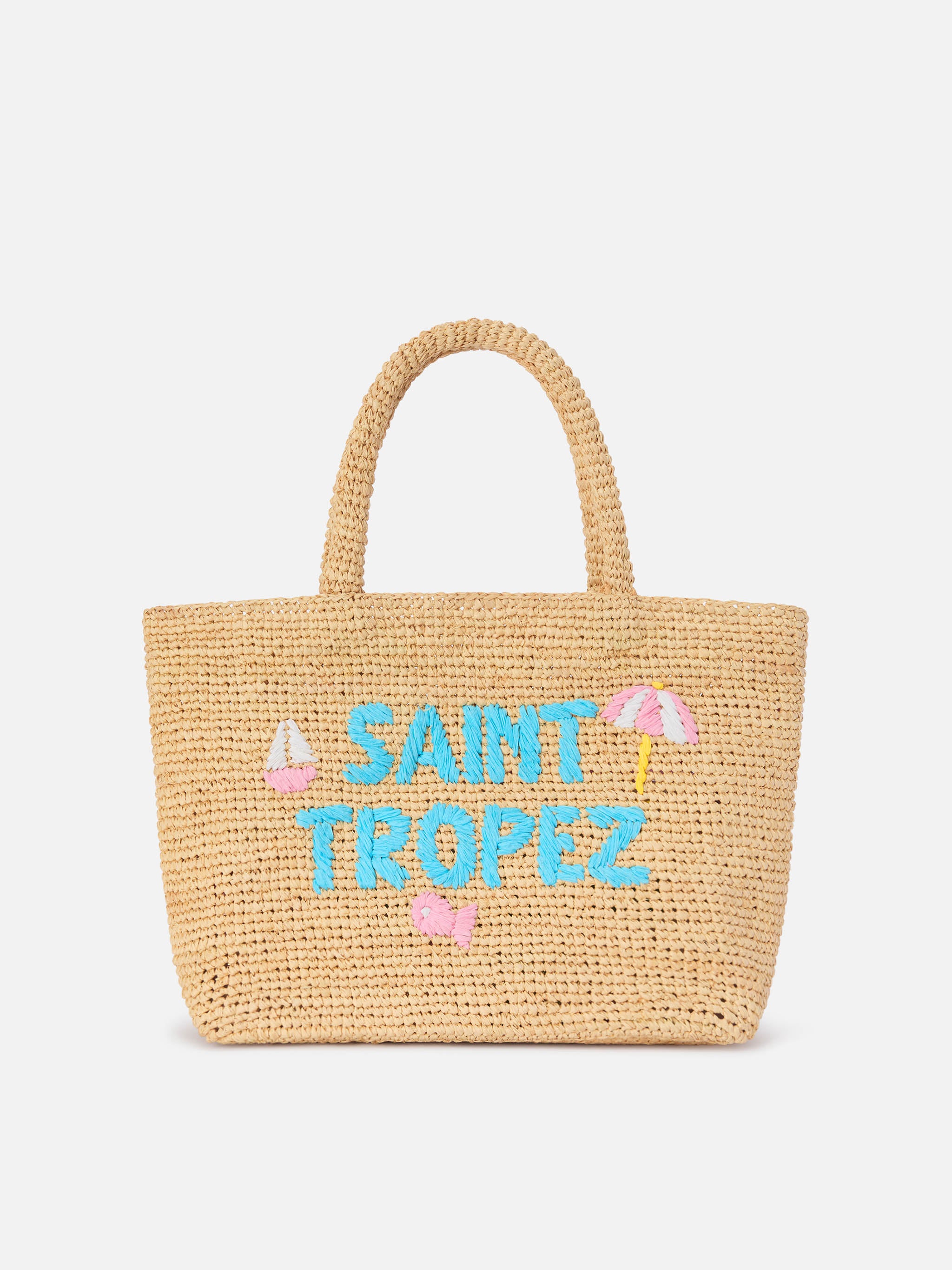 Beach medium raffia bag with Saint Tropez embroidery – MC2 Saint Barth