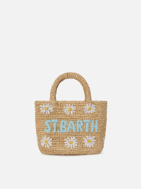 Beach mini raffia bag with embroidered daisies