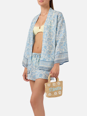 Beach mini raffia bag with embroidered daisies