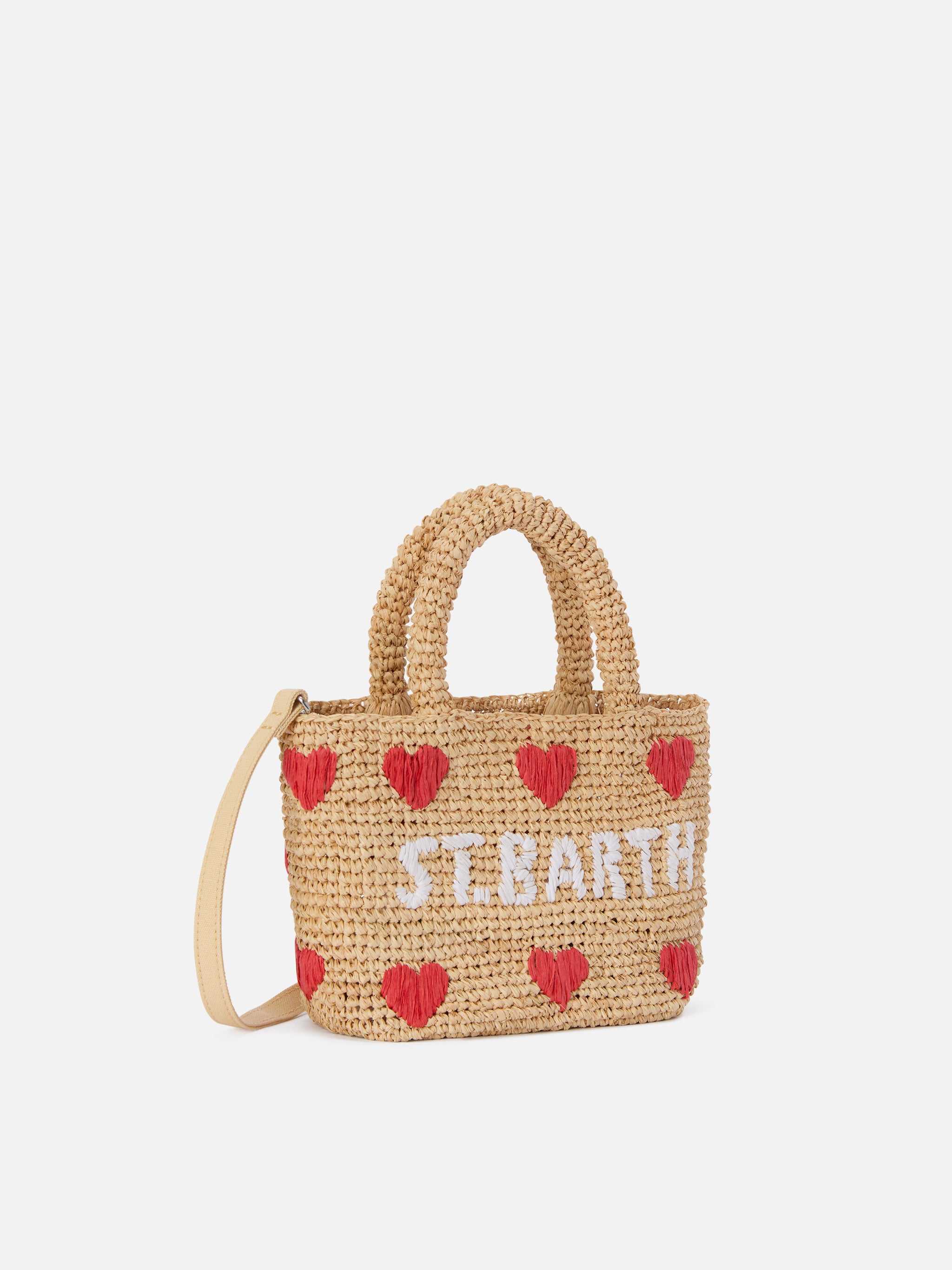 Beach mini raffia bag with embroidered hearts – MC2 Saint Barth