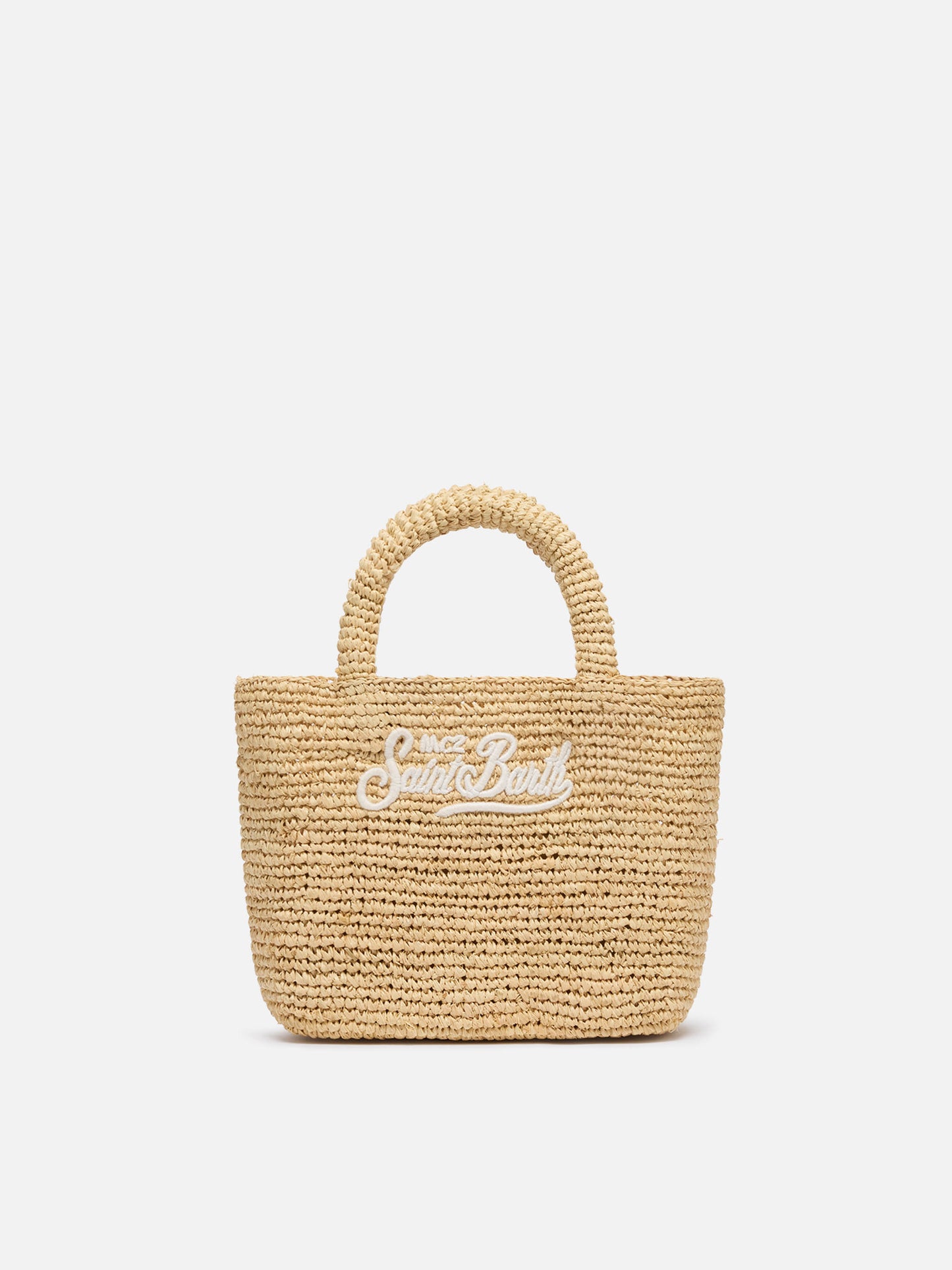Rafia Mini Beach Bag beige con pochette interna in cotone