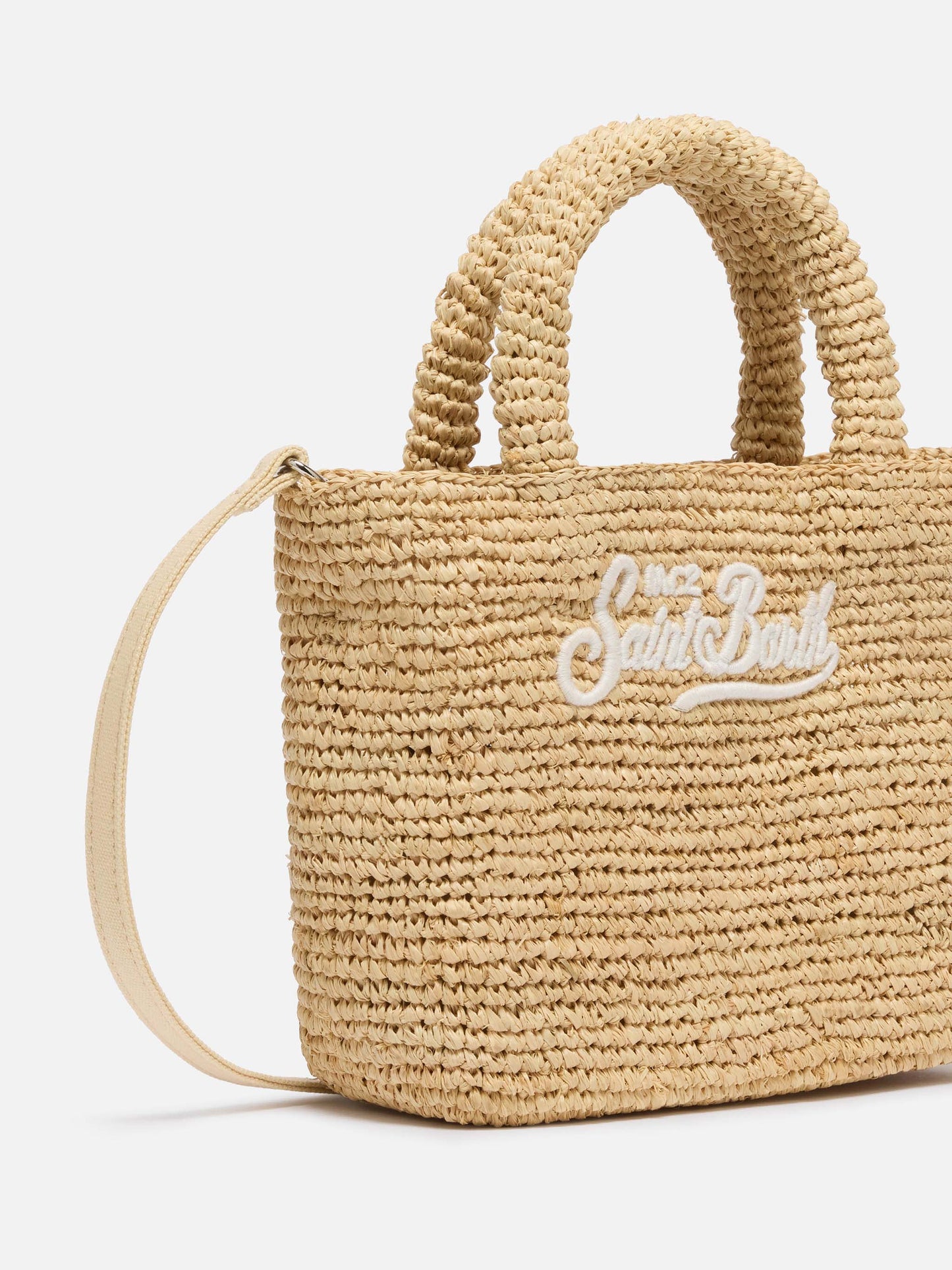 Rafia Mini Beach Bag beige con pochette interna in cotone