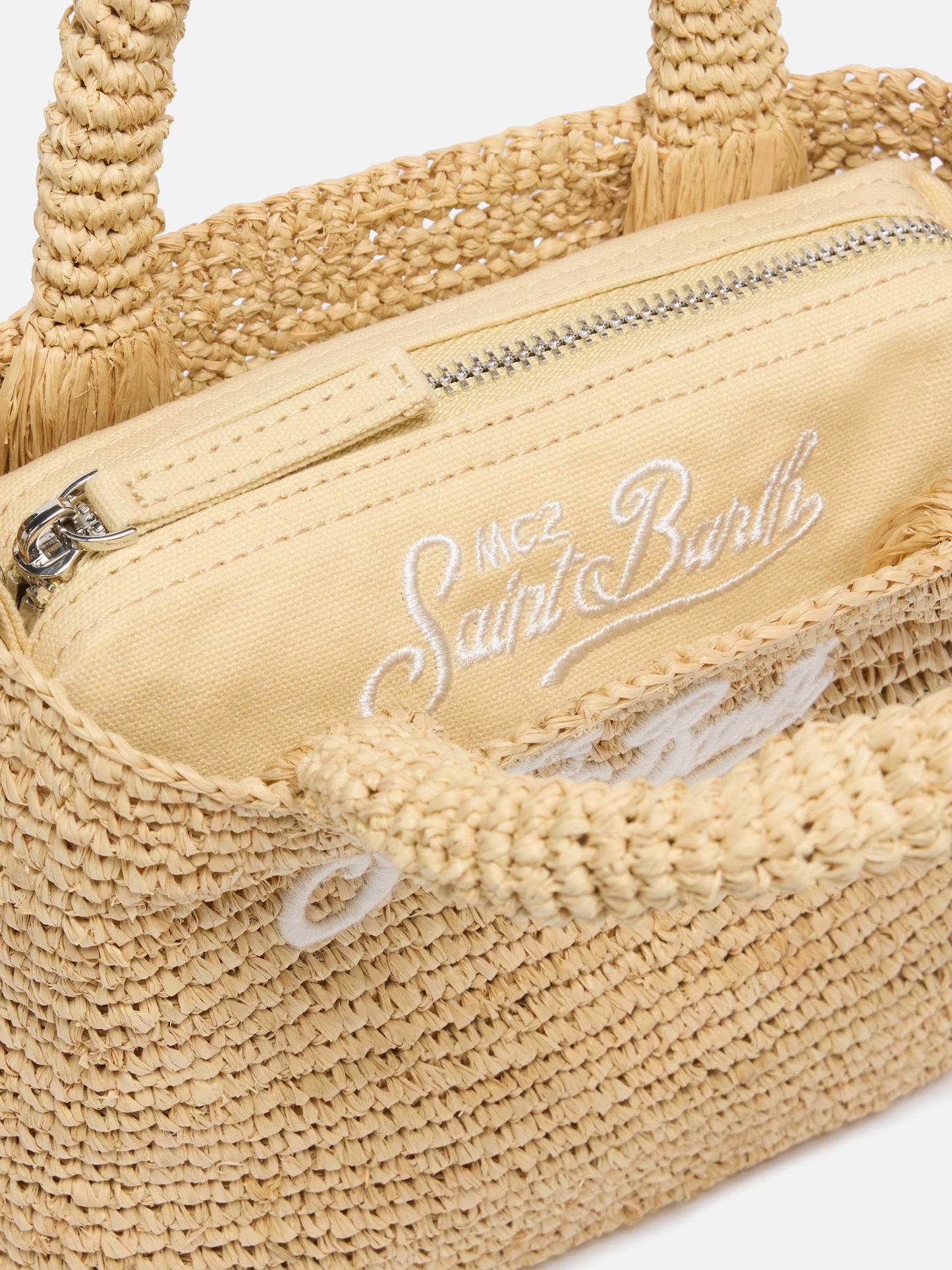 Rafia Mini Beach Bag beige con pochette interna in cotone