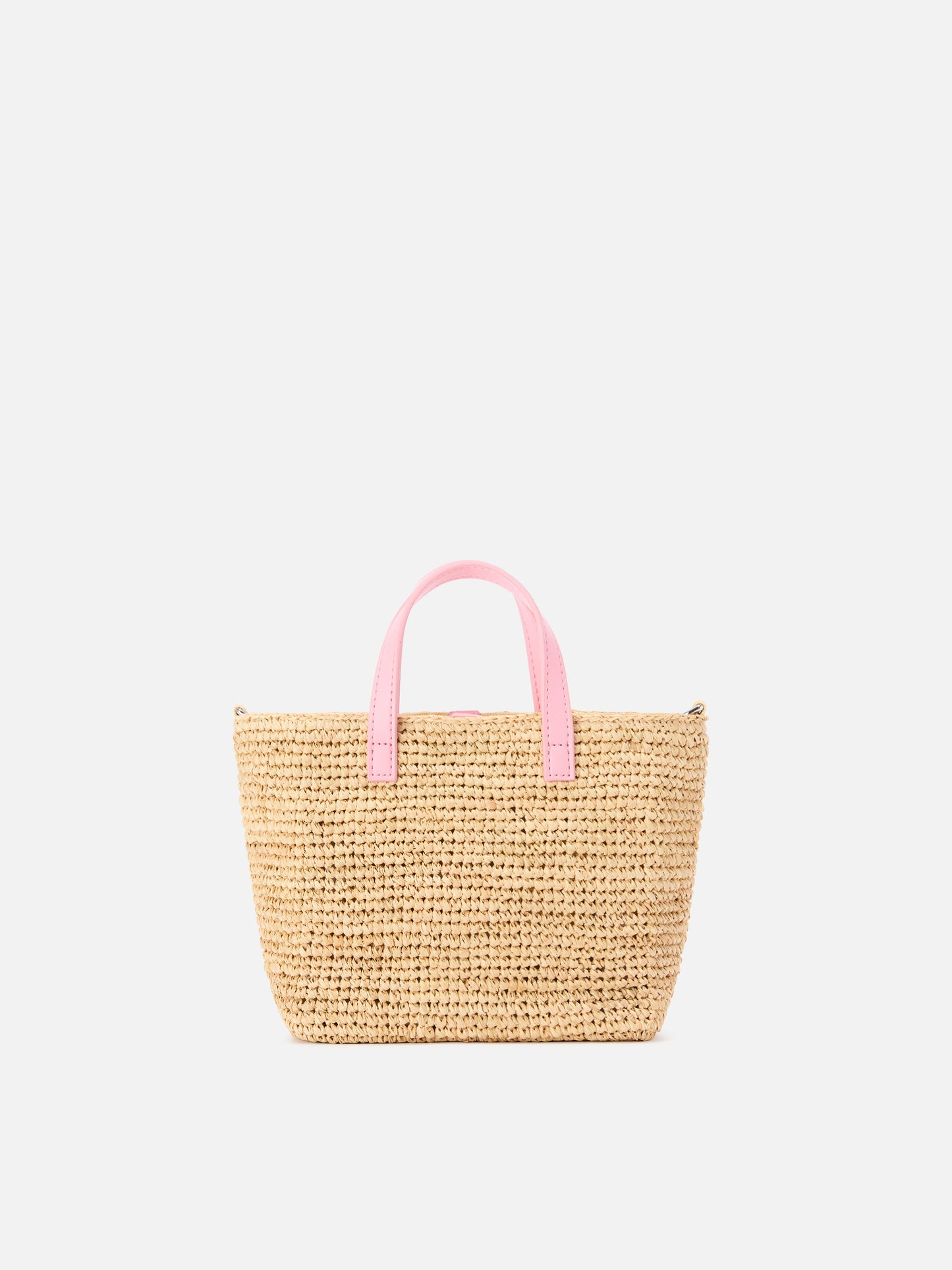 Mini City raffia bag with contrasting pink embroidered logo
