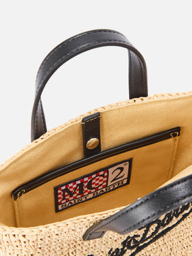 Mini City raffia bag with contrasting black embroidered logo