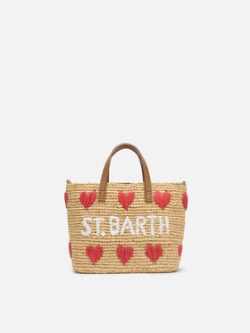 Rafia City Mini Bag beige con ricamo cuori