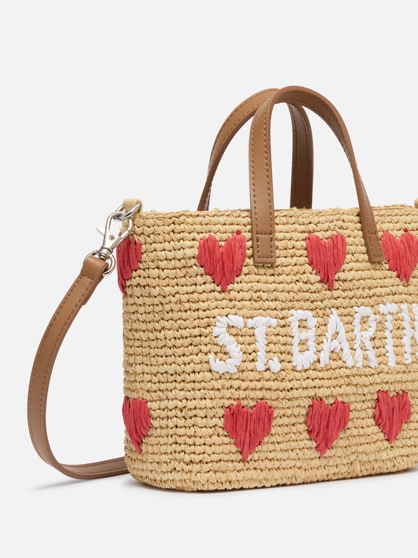 Rafia City Mini Bag beige con ricamo cuori
