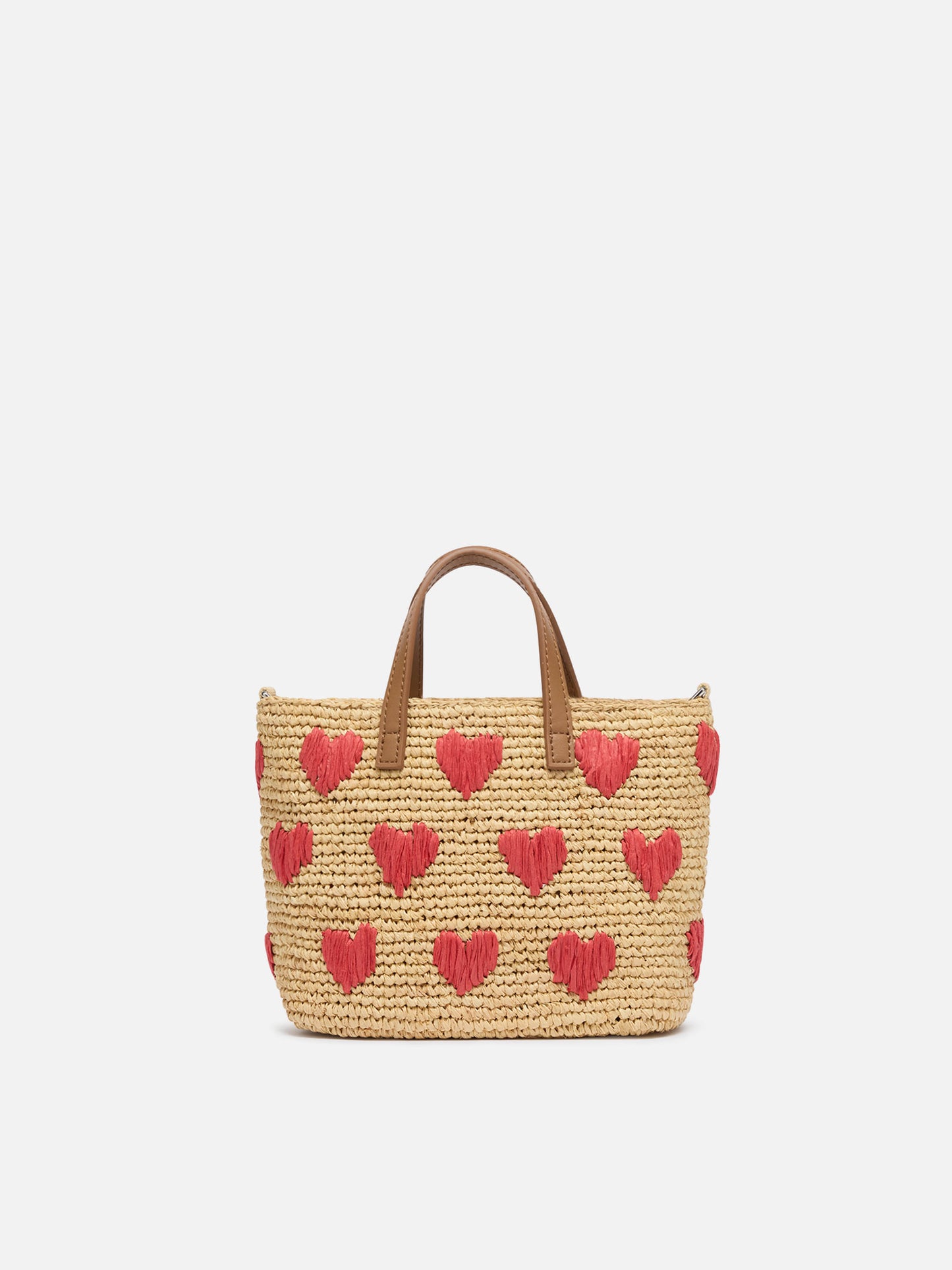 Rafia City Mini Bag beige con ricamo cuori