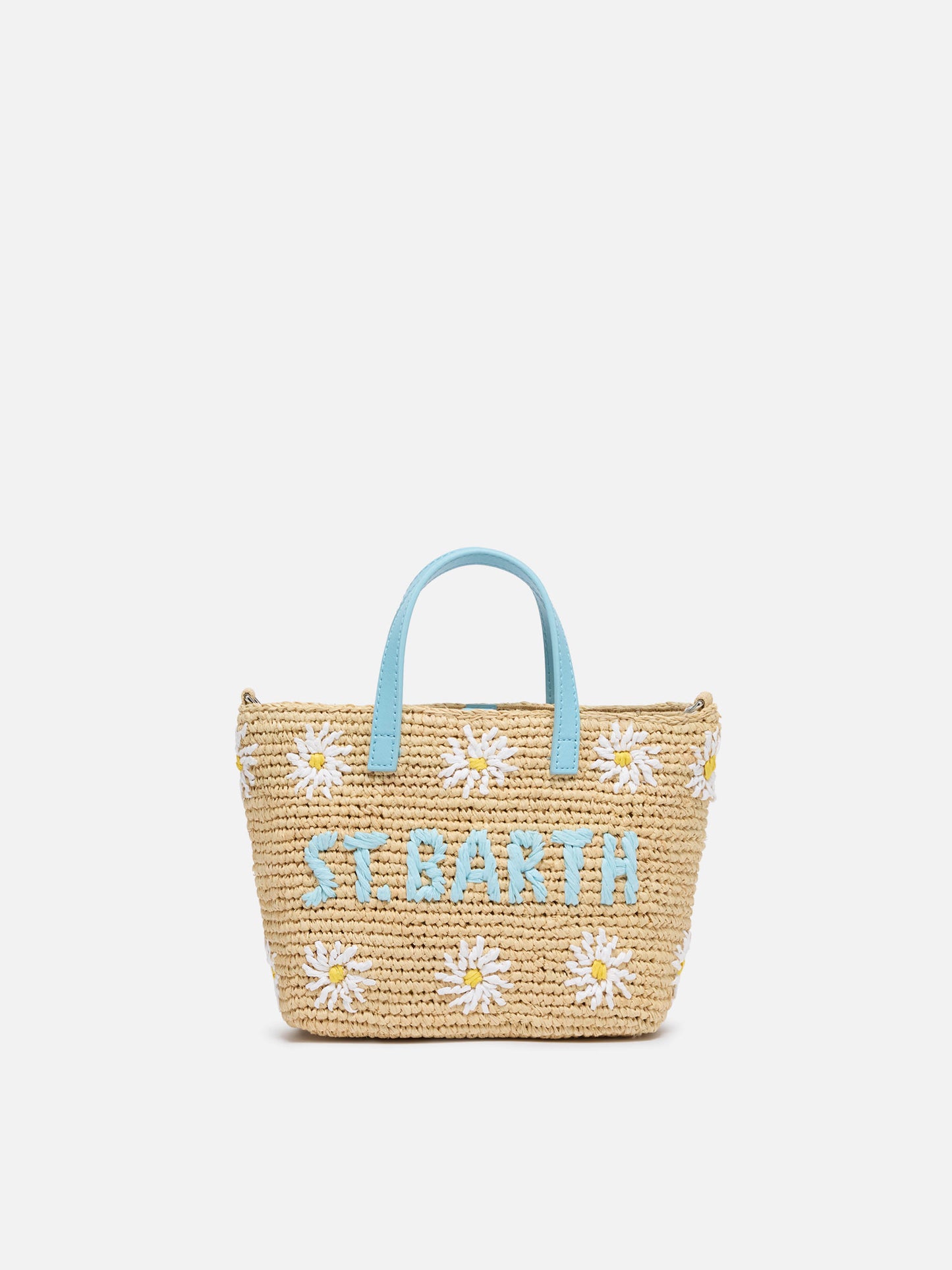 Rafia City Mini Bag beige con ricamo margherite