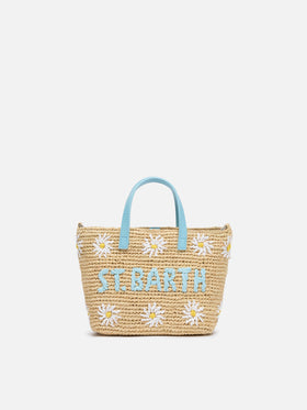 Rafia City Mini Bag beige con ricamo margherite