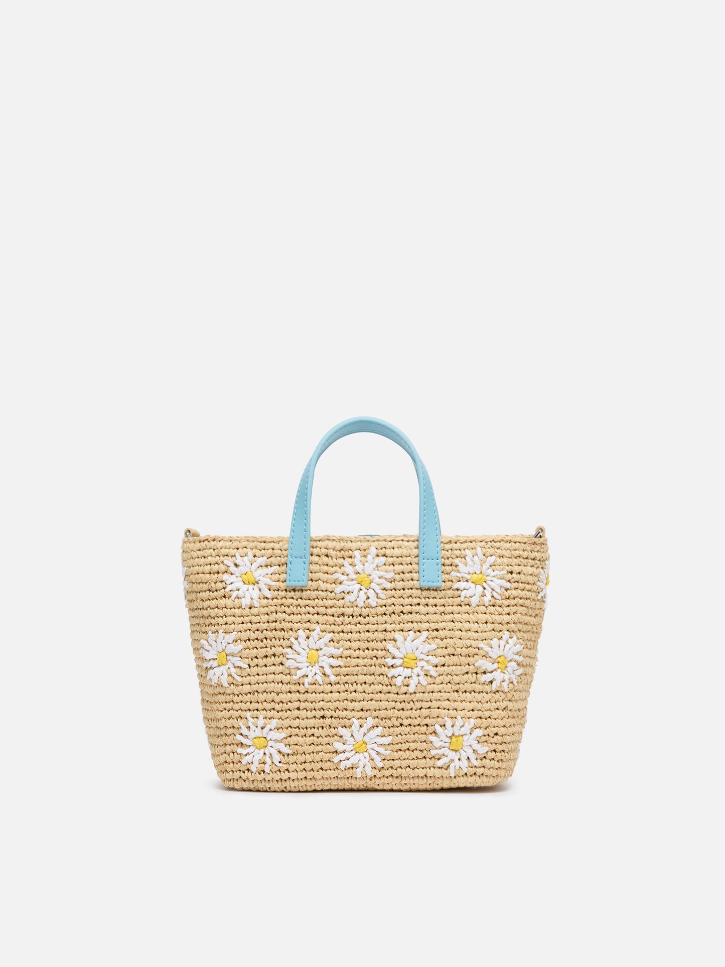 Rafia City Mini Bag beige con ricamo margherite