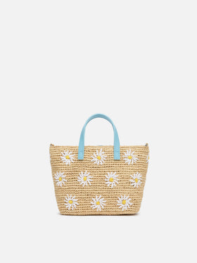 Rafia City Mini Bag beige con ricamo margherite