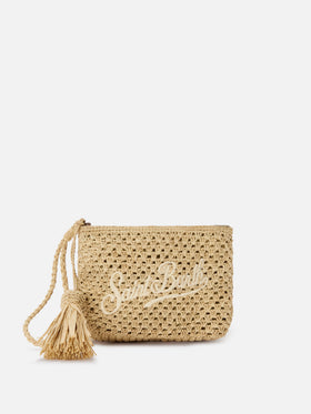Natural Raffia pouch with embroidered logo