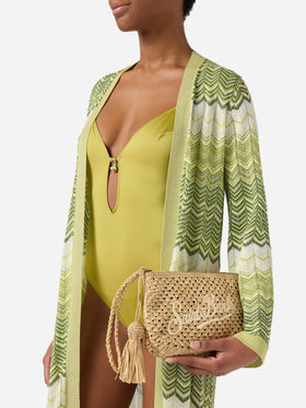 Natural Raffia pouch with embroidered logo