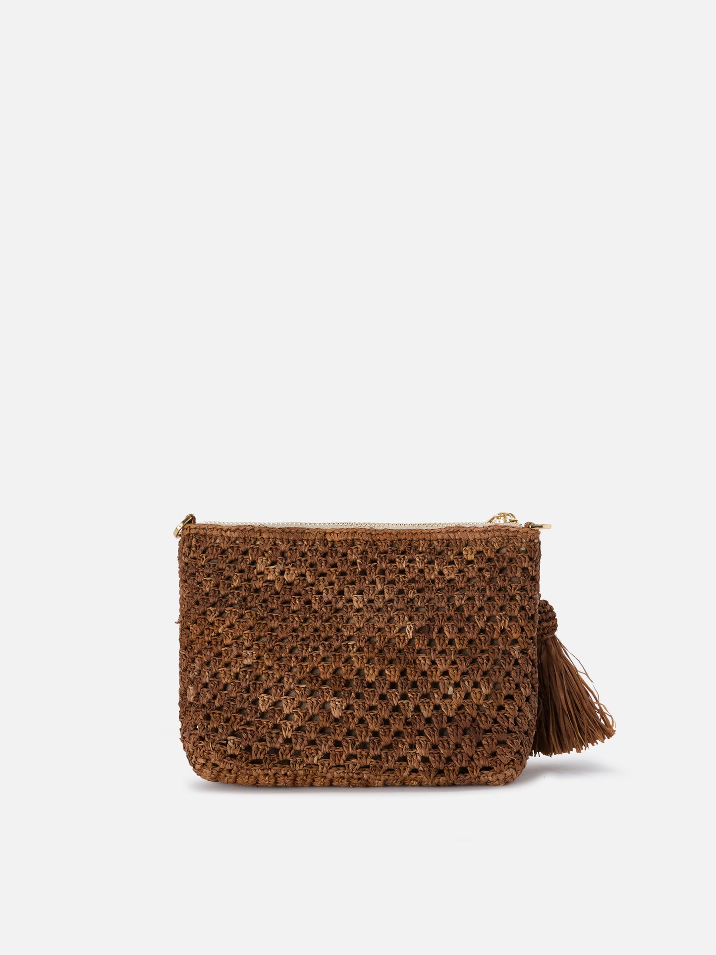 Brown Raffia pouch with embroidered logo