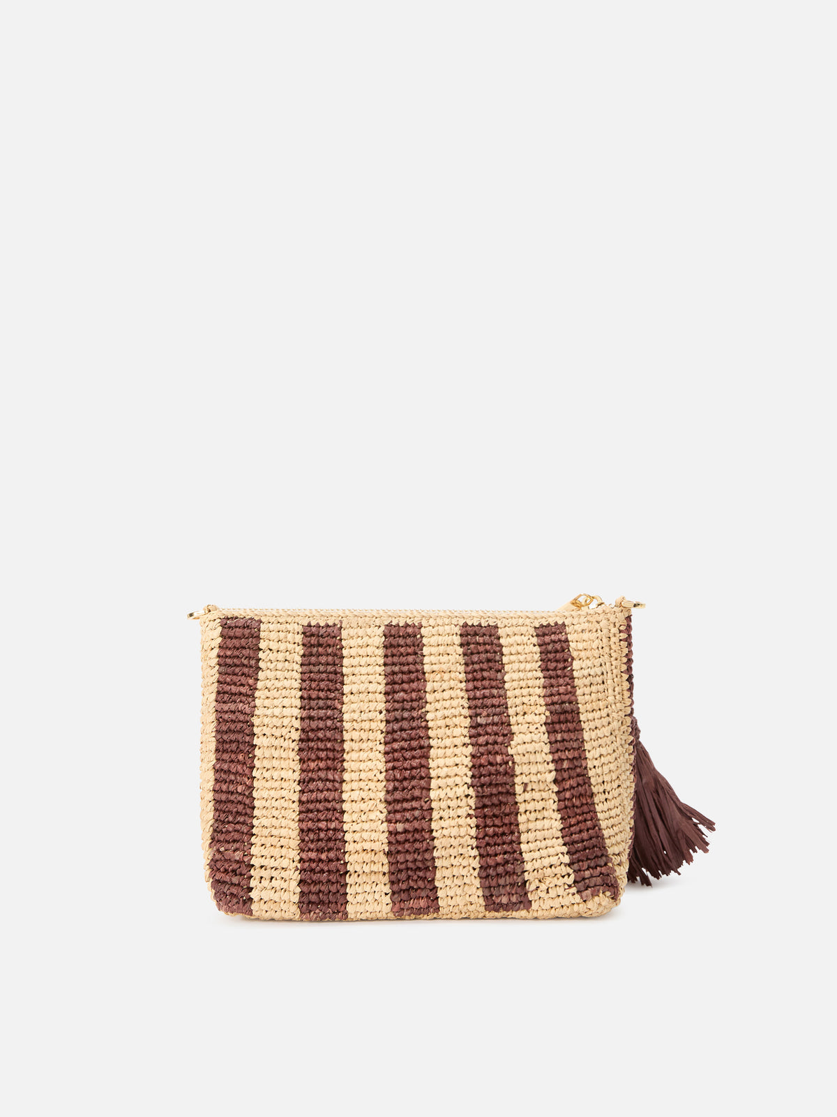 Pochette de rafia a rayas con logotipo bordado 