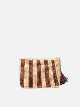 Pochette de rafia a rayas con logotipo bordado 