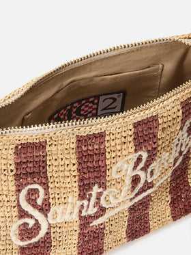 Pochette de rafia a rayas con logotipo bordado 