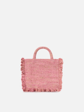 Pink Volant Mini raffia bag with embroidered logo