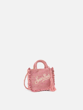 Pink Volant Mini raffia bag with embroidered logo