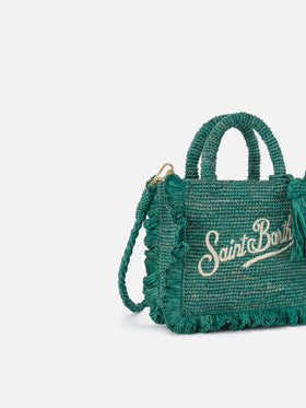 Light blue Volant Mini raffia bag with embroidered logo
