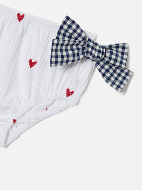Culotte mare Rainbow in seersucker con cuoricini e fiocchi vichy