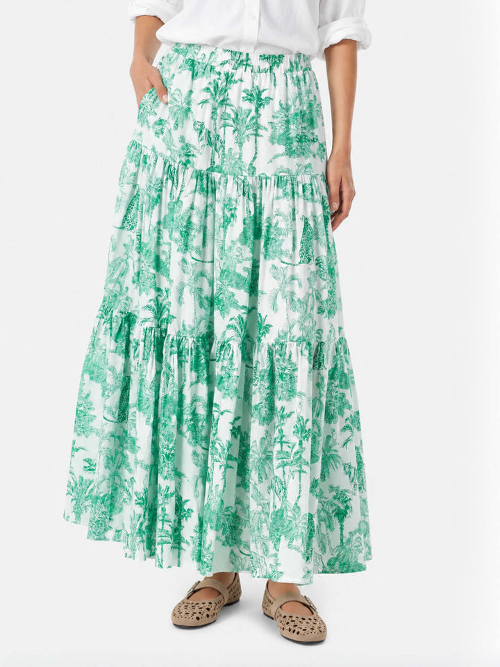 Falda larga Green Rambla con estampado jungle 
