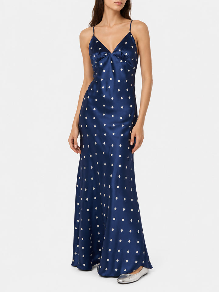 Vestido slim Ravel de pura seda con estampado de lunares 