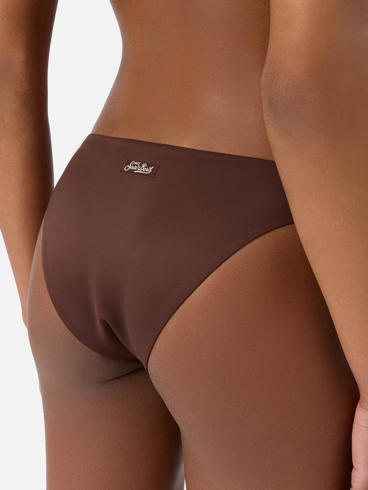 Reanna bikini bottoms in solid brown soft technical fabric