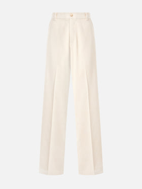 Pantaloni a gamba ampia Rebella in corduroy bianco crema