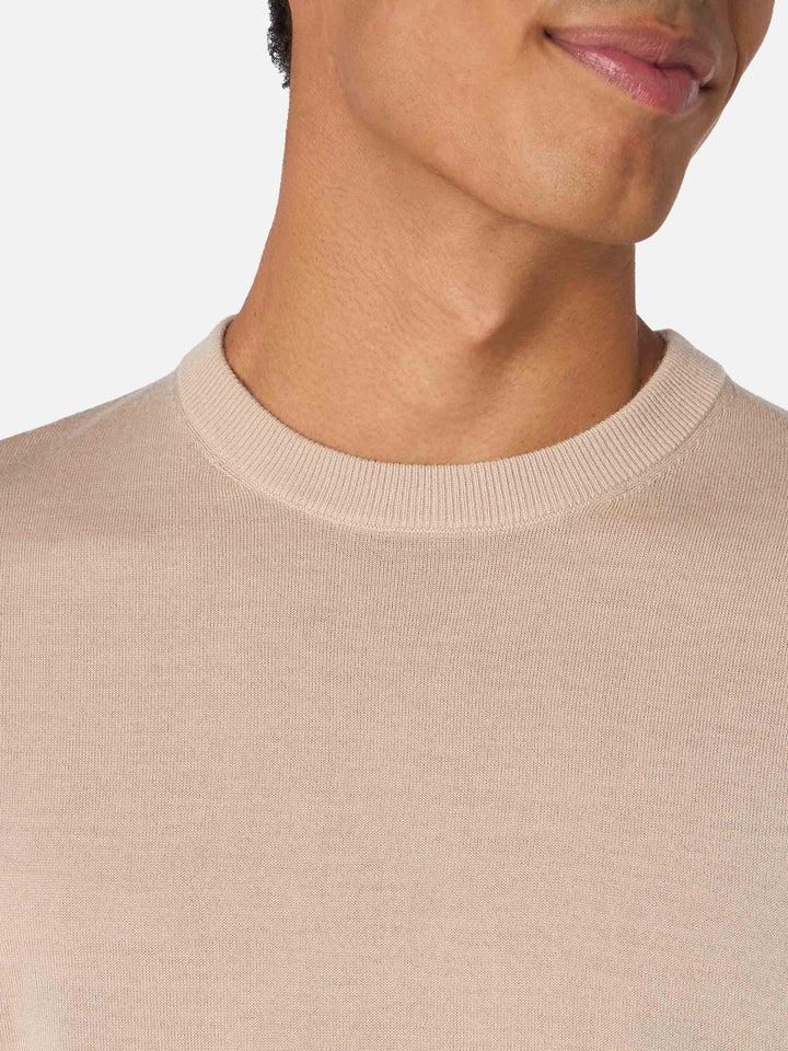 Maglione girocollo Regent beige in 100% LANA MERINO