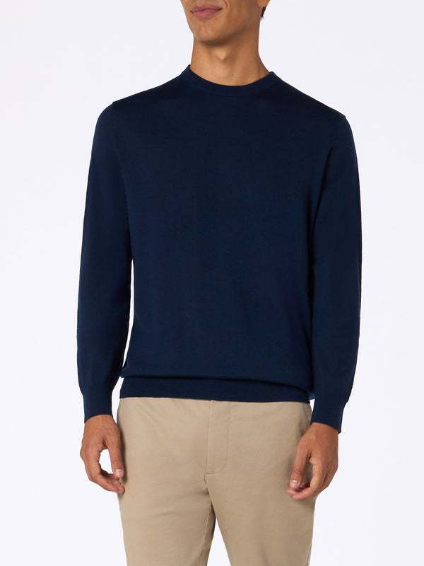 Man blue navy merino wool sweater Regent