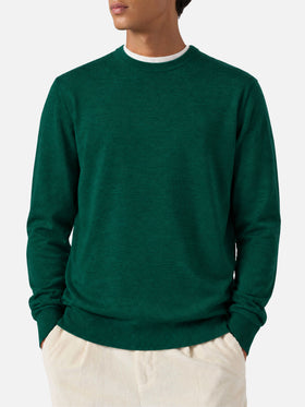 Dark green Regent Light merino wool crewneck sweater
