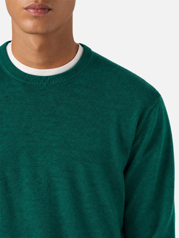 Dark green Regent Light merino wool crewneck sweater