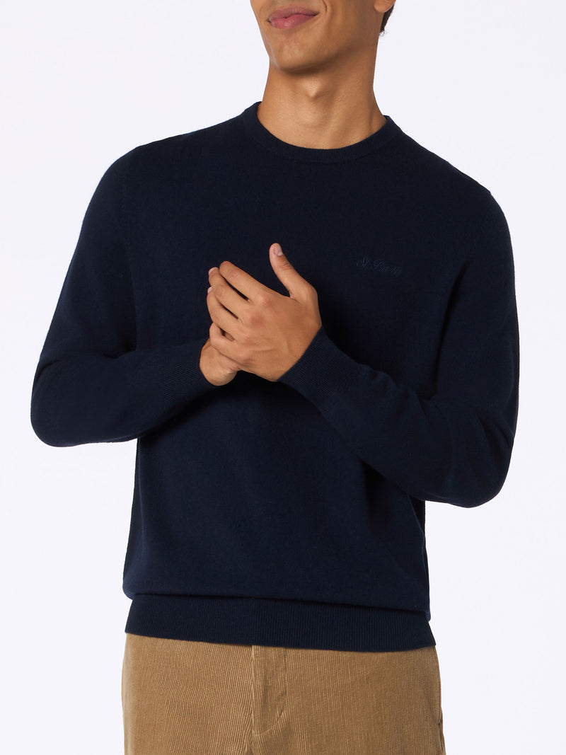 Man navy blue cashmere blend crewneck sweater Regent