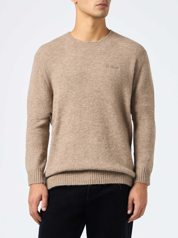 Man crewneck kaki stretch alpaca sweater Regent