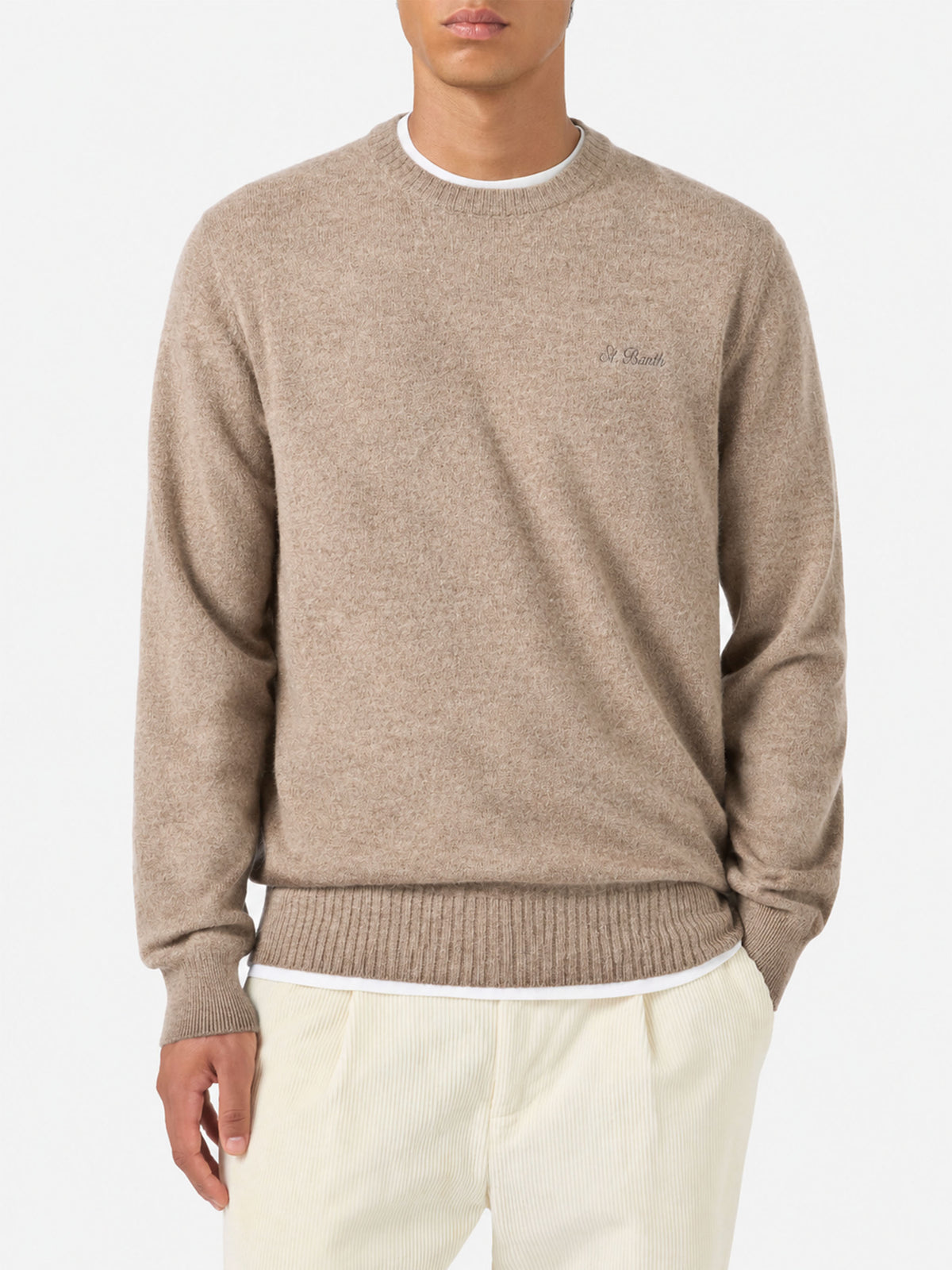 Khaki Regent stretch crewneck sweater