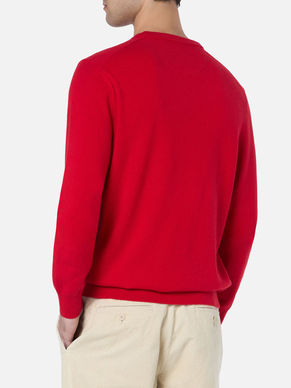 Maglione girocollo in misto cashmere rosso da uomo Regent