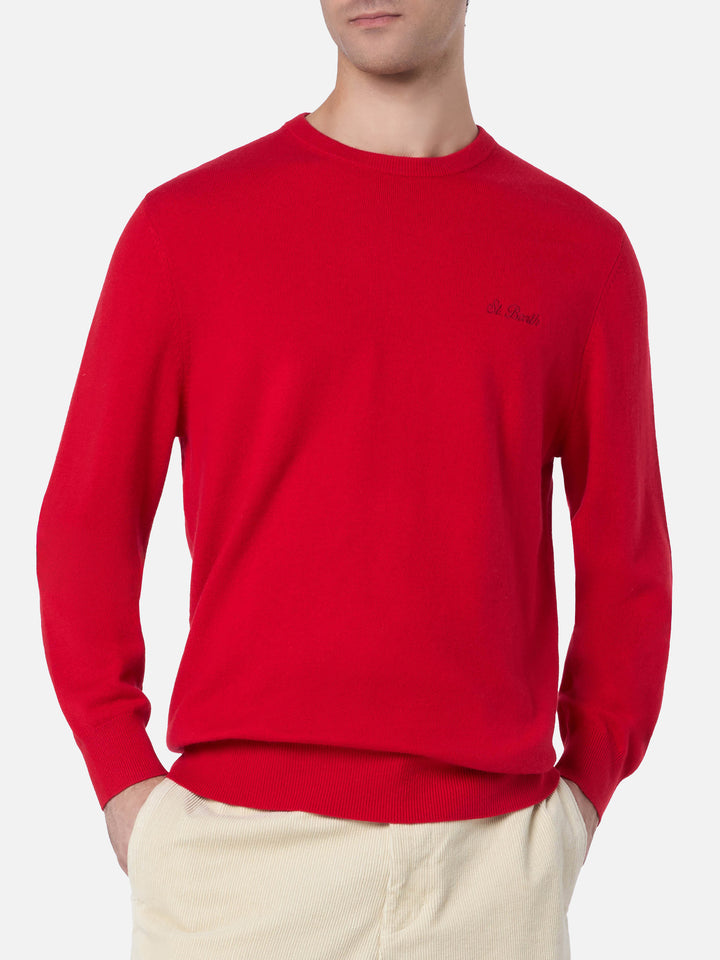 Maglione girocollo in misto cashmere rosso da uomo Regent