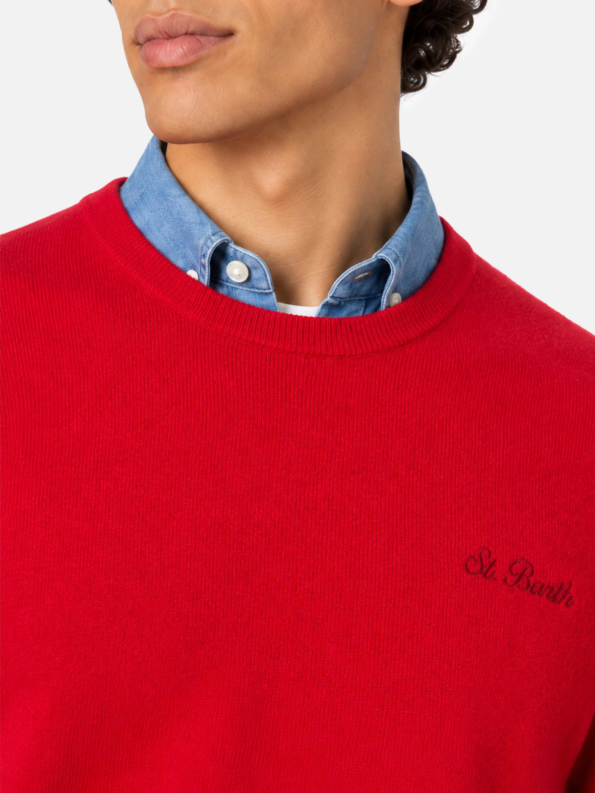 Pull col rond Regent en rouge BLENDED CASHMERE 