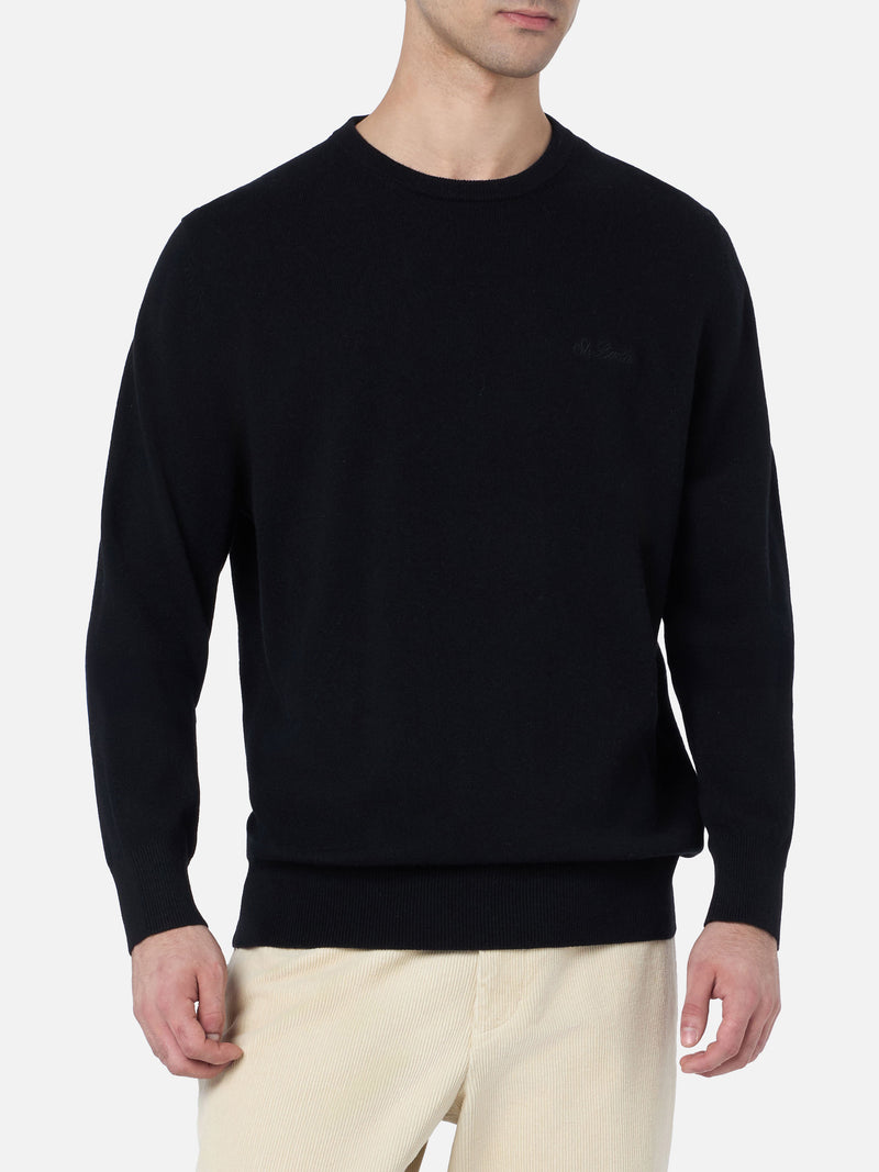 Maglione girocollo in misto cashmere nero da uomo Regent