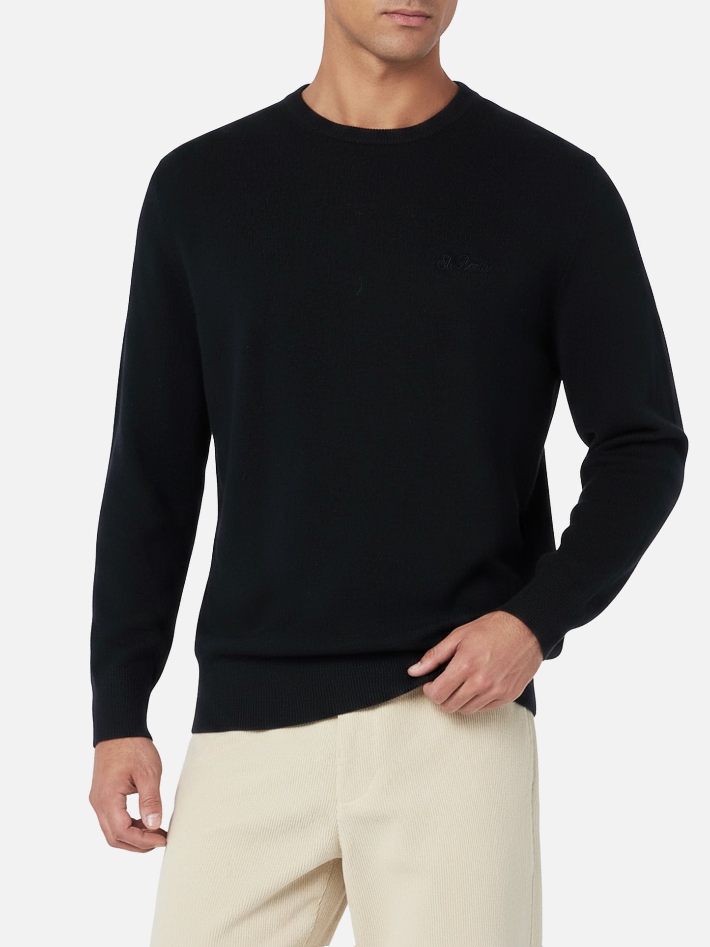 Maglione girocollo in misto cashmere nero da uomo Regent