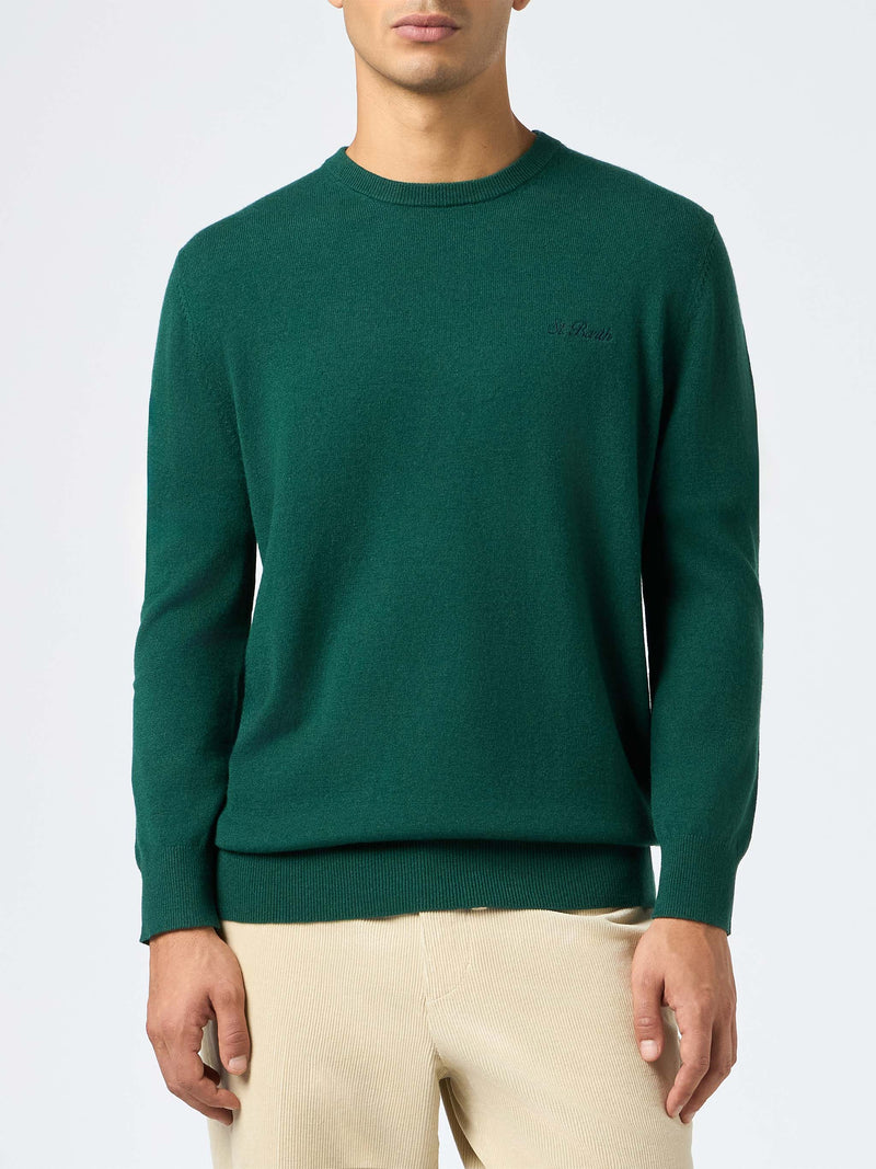 Maglione girocollo in misto cashmere verde inglese da uomo Regent