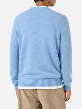 Pull col rond Regent en ALPACA STRETCH azzurro 