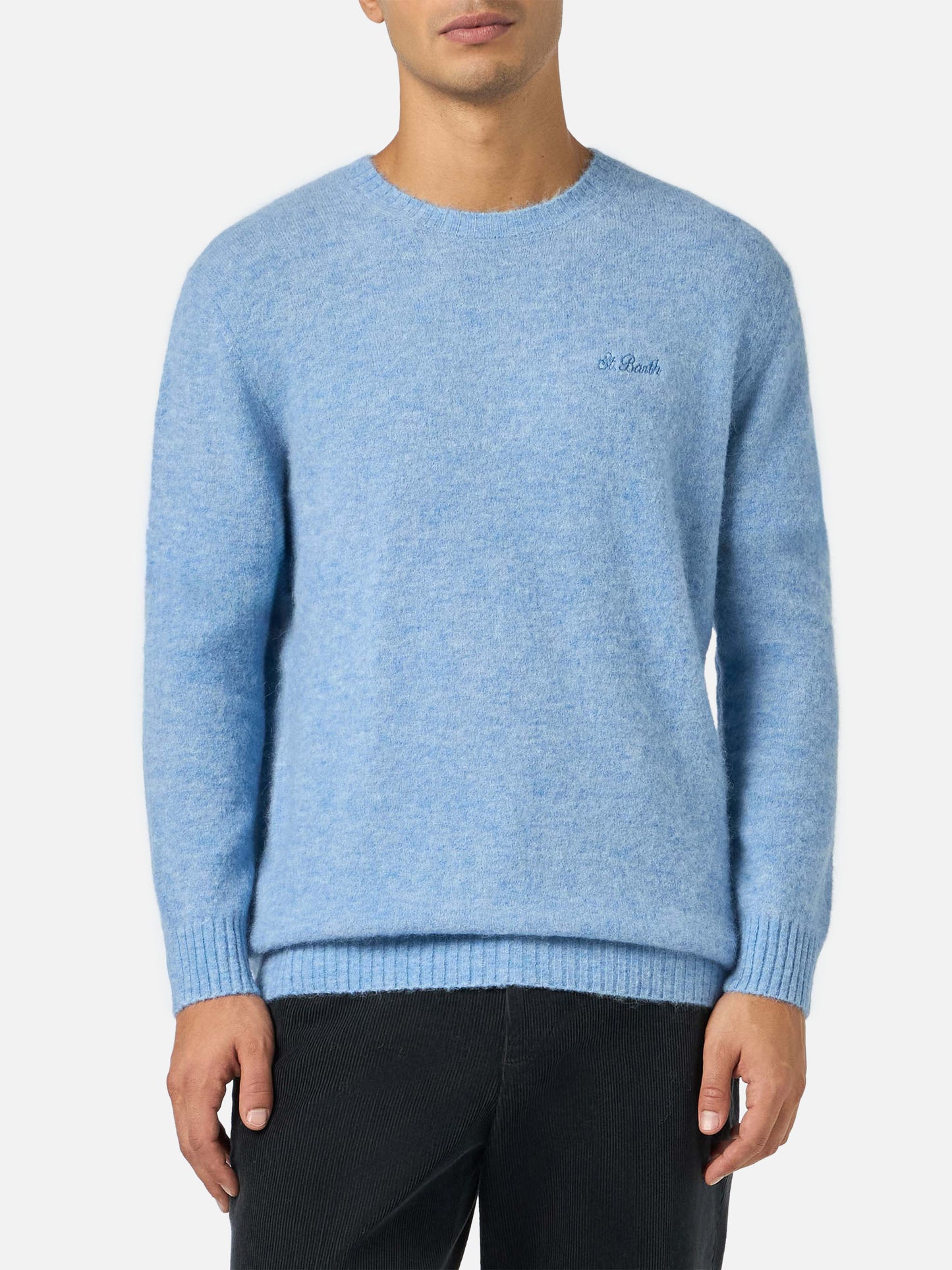 Crewneck sweater Regent in ALPACA STRETCH azzurro