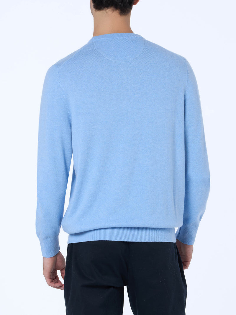 Man light blue blended cashmere crewneck sweater Regent